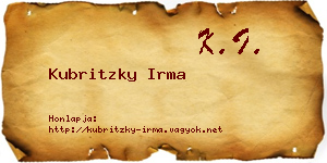 Kubritzky Irma névjegykártya